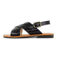 Brand OEM Design Custom Logo Made PU Leather Cross Strap Casual Flat Boy Sandal