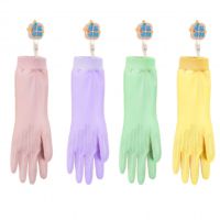 Flocked thermal insulation PVC cleaning gloves, water and oil-resistant dishwashing gloves with anti-slip palm design