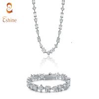 Multi Shape Cubic Zirconia Statement Tennis Chain Necklace & Bracelet Jewelry Set