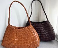 High-Quality Women's Genuine Leather Woven Basket Tote - Handmade Cowhide Handbag with Large Capacity for Shipping