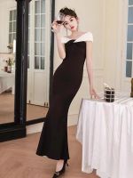 Light luxury niche black birthday party a word shoulder fishtail