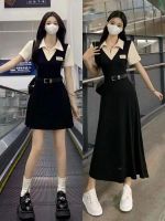 Temperament short sleeve dress Female summer plus size fat mm waist slimming preppy Spice A skirt