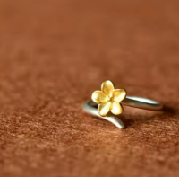 Simple Flower Plain Silver Gold Ring