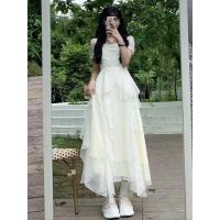 Light luxury tea rest in escape princess dress niche design sense square collar waist bubble sleeve French first love gentle long dress female