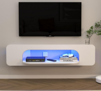 Floating TV Stand with LED Lights, Wall Mounted TV Shelves with 1 Open Shelf, Modern Entertainment Media Console Center Large Storage Shelf Under TV for Living Room 146x25.4x29.8cm