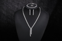Rhinestone Jewelry Set Shinning V Neck Necklace Zircon Earrings Pendant Dress Accessory Chic Gift for Women Ladies Mother Wife Bridesmaids Wedding Party Sliver