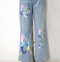 Women Trendy Print Straight Leg Jeans With butterfly-print