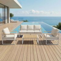 Sat Alu 4-Piece Patio Outdoor Sofa Set, Powder Coated Aluminum Frame Garden Furniture