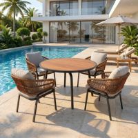 Starry Alu 7-Piece Outdoor Patio Dining Set, Twisted Rattan with Powder Coated Aluminum Frame &amp;amp; Ceramic Look Glass Garden Furniture (1 Table + 6 Chairs)