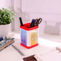 3 Compartments Plastic Pencil Holder|Plastic Pen Stand|Return Gift|Office Stationery 3 Slot Pen Holder  (Red)