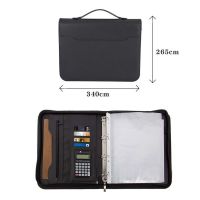 Zippered Leather 4 Ring Binder Padfolio With Calculator