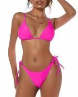 Women's Sexy Lace-up Bikini Two-Piece Set XL Size Waterproof High Waist Bottoms Triangle Briefs Swim Trunks Lace-up