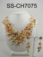 Fesh Water Pearl with Gemstone Necklace &amp; Earring Set