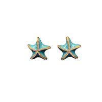 Wenyi diamond oil-dripping enamel starfish earrings