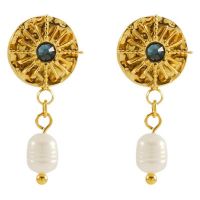 New diamond-inlaid star disk natural pearl earrings