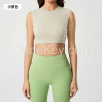 Women&#039;s Cropped Round-Neck Yoga Tank Top - Breathable Sleeveless Workout Shirt for Pilates & Gym