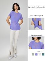 Summer breathable yoga T-shirt with bamboo yarn, hollow back and sporty design