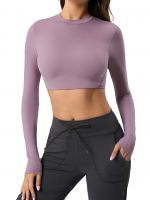 Women's Yoga Tops Long Sleeve Fitness Shirts, Cropped Workout Tee for Summer, Ab Revealing Sports Bra DAW173