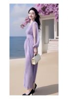 Elegant French Purple Waist-Tie Maxi