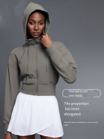 Hooded Sport Coat Women's Short Waisted Jacket Long Sleeve Yoga Fitness D25147