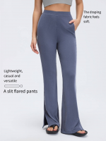 Sandwashed Ribbed Yoga Pants - Flared Slit