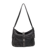 Edgy Western Denim Tote  Distressed Single-Shoulder Bag for Streetwear Lovers