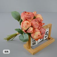 Luxury Fake Rose Arrangement - 9-Stem Silk Tea Roses Bouquet for Dining Table Decor