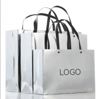 Luxury Brand Custom Logo Handmade Silver Reflective Shopping Bags Certified Clothing Boutique Packaging Shoes Gifts Paper