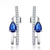Solid 925 Sterling Silver Drop Earrings for Women Blue Sapphire Gemstone Earrings