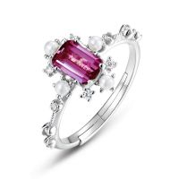 Rhodium Plated S925 Sterling Silver Adjustable Ring with Natural Alexandrite Gemstone