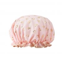 Double-layer shower cap, waterproof headband, gold foil printed cotton PEVA shower cap, suitable for women for bathing and showering.