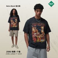 New product in 250g of 2025, heavyweight street retro T-shirt, street fashion T-shirt with frayed edges and printed patterns, short-sleeved T-shirt.