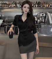 2025 Autumn Women&#039;s New Arrival: Design-Oriented, Niche, Irregular Pleated Blouse Top Paired with a Slim-Fit Skirt Two-Piece Set