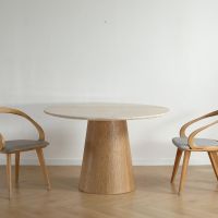 2025 Top Sale MDF Veneered Oak Round Dining Table with Cheap Wooden Dining Table