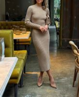 Ladies Long-sleeved Solid Tight-fitting Sweater Dress