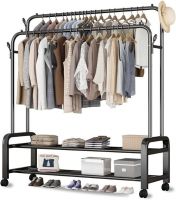 Double Rod Garment Rack with Wheels