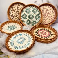 Handmade Rattan Shell Colored Storage Round