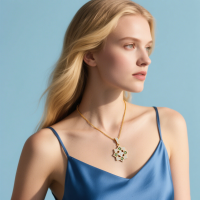 Star - Shaped + Diamond & Green Gem - Inlaid Gold Pendant + for Jewelry Retail