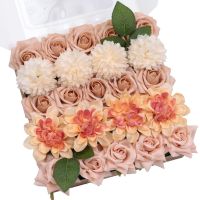 TINGE TIME Artificial Flowers Combo Box Set, Blush Gradient Color Fake Flower Leaf with Stems for DIY Wedding Bouquets Table Centerpieces Baby Shower Home Party Floral Arrangements Decorations