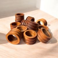  Acacia Wood Napkin Rings - Natural Wooden