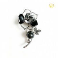 Elegant 925 Sterling Silver Flower Brooch with Black Pearl | DLB Jewelry Factory