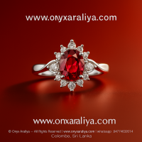 red garnet halo blossom ring