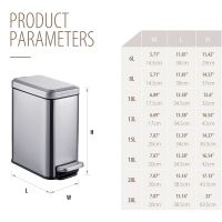 Kitchen Rectangle 6L 8L 10L 13L 15L 18L 20L 30L Trash Bin Metal Foot Pedal Bin Household Stainless Steel Waste Bin