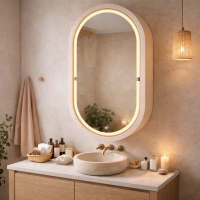 Oval LED Bathroom Mirror Cabinet &acirc;�� Wall-Mounted Storage with Backlit Mirror