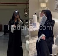 Luxury Black Open Abaya with Pearl Beaded Sleeves  Eid Collection 202