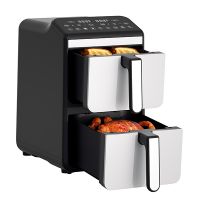 Dual Basket Air Fryer with Silver Handle, No Window Design, 5L+5L Double Pot Large Capacity