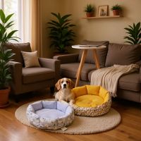 Floral Round Pet Bed For Dogs