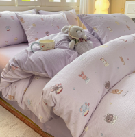 Printed 4 piece Bedding Set, Single/Double Size, Student friendly, Flat Sheet Style, Quilt Cover, Allâ��Season Universal