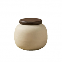 Matte Ceramic Pet Urn with Wooden Lid, Airtight Pet Memorial Ashes Container for Dogs Cats
