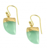 Gold Dipped Green Chalcedony Crescent Drop